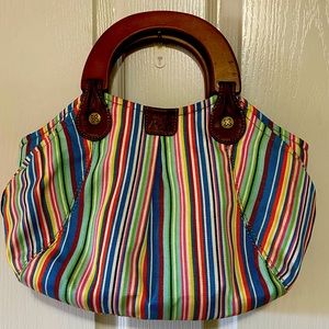 Relic tote with wooden handles striped pattern